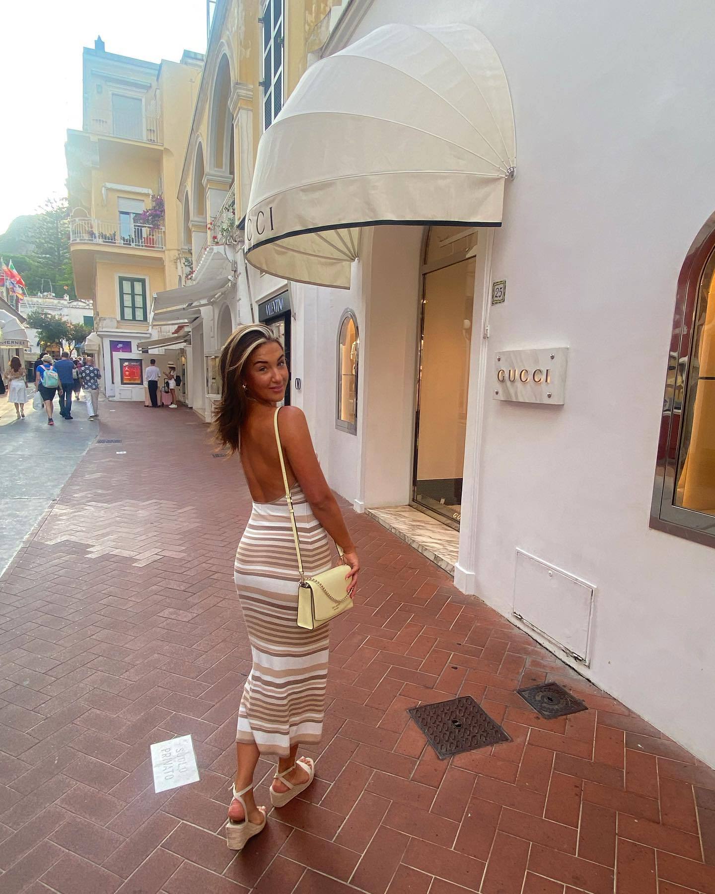 Ootddress Striped Knit Bandage Dress Female Backless Casual Beach Holiday V-Neck Slim High Waist Contrast Maxi Dress Women Clothes