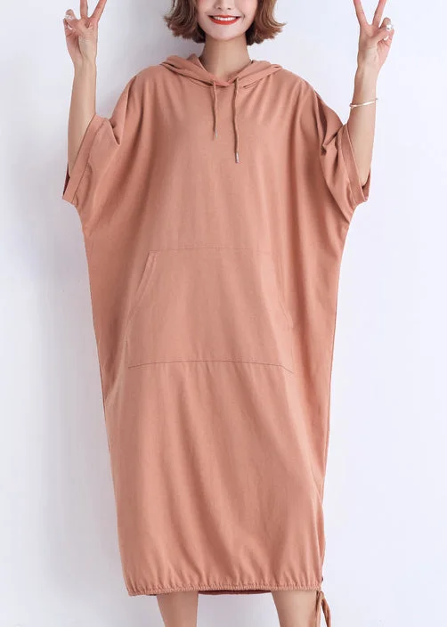 Classy hooded half sleeve cotton tunic top Casual Catwalk nude red Plus Size Dresses Summer