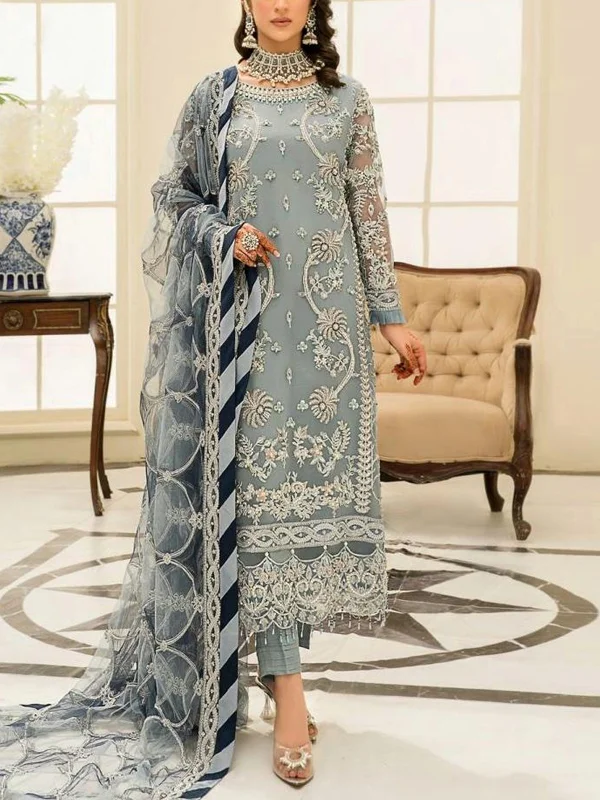 Round Neck Lace Mesh Printed Long Sleeve Top And Trousers Suit