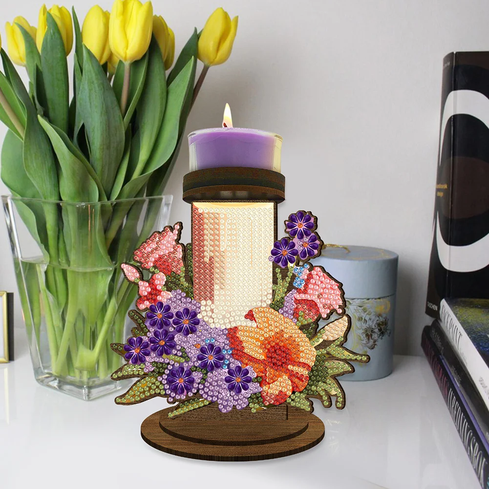 Wooden Flower Candle 5D DIY Diamond Painting Candle Holder Decor for Home Office