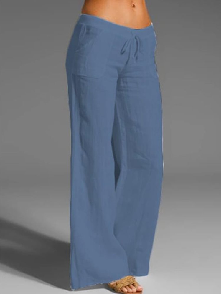 Solid Color Cotton and Linen Drawstring Loose Large Size Casual Pants P181436300