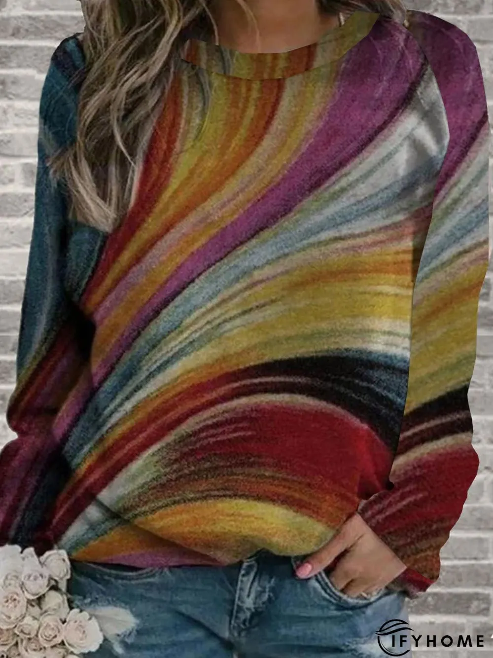 Multicolor  Long Sleeve Crew Neck Printed Sweatshirt | IFYHOME