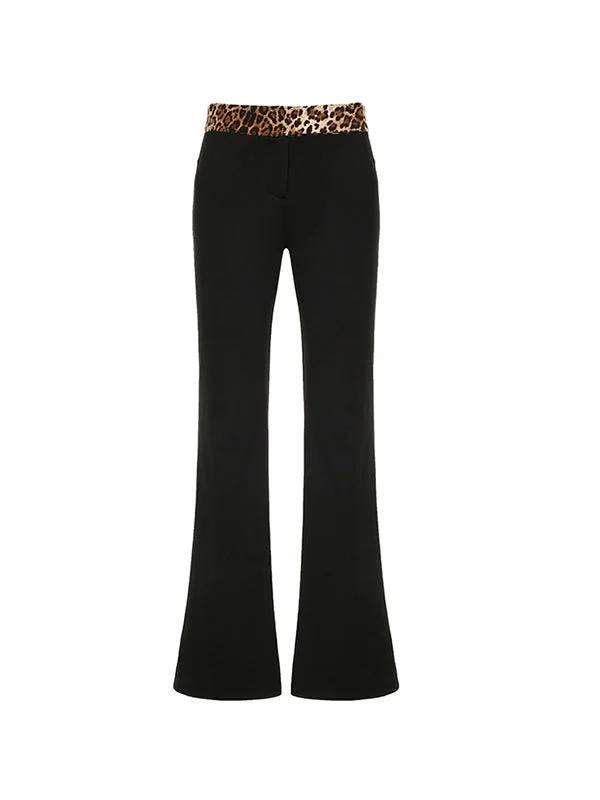 Brownm splice flared trousers with elastic waistband