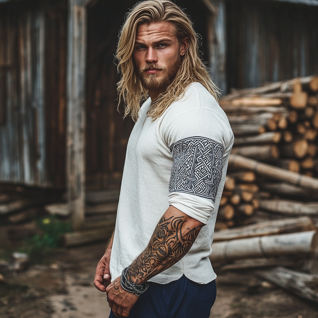  Viking-Inspired Embroidered Hooded Tunic for Men-inspireuse