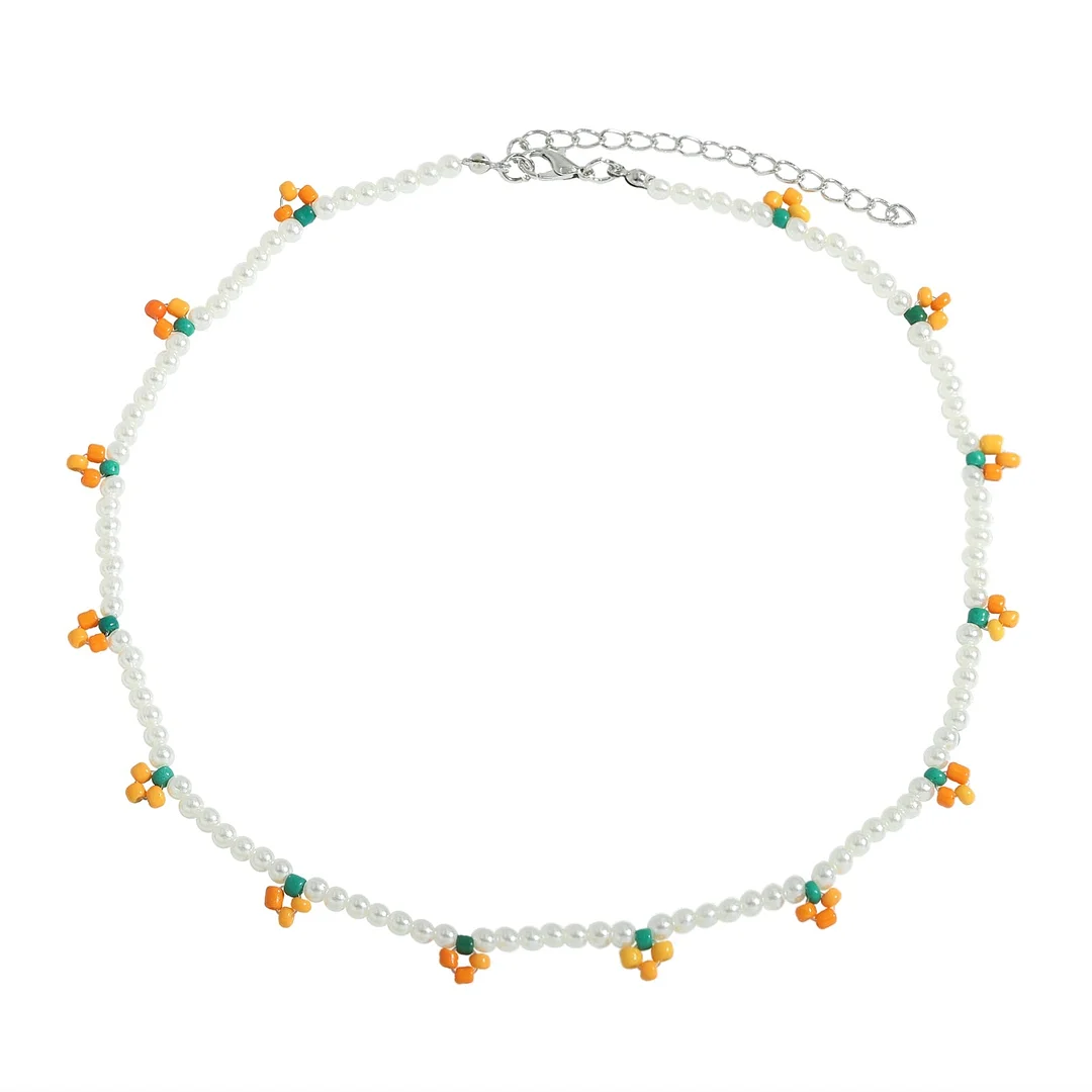 Dvacaman Bohemian Colorful Daisy Flowers Beaded Choker Necklace Korean Cute Statement Clavicle Necklace for Women Summer Jewelry