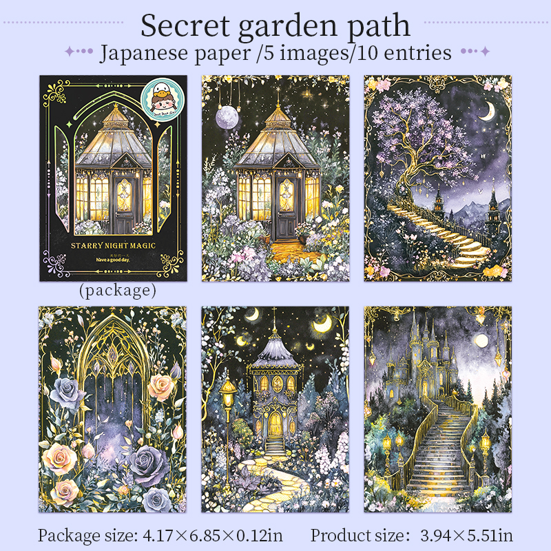 Washi Sticker - Magic Letters of The Starry Night Series Vintage Flower Moon Landscape 