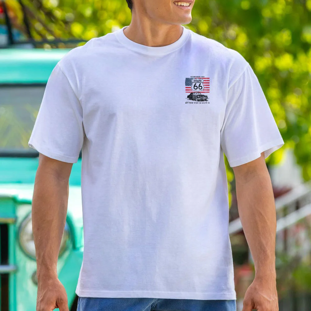  Route 66 American Flag Graphic T-Shirt for Men and Women - Perfect for Travel Enthusiasts