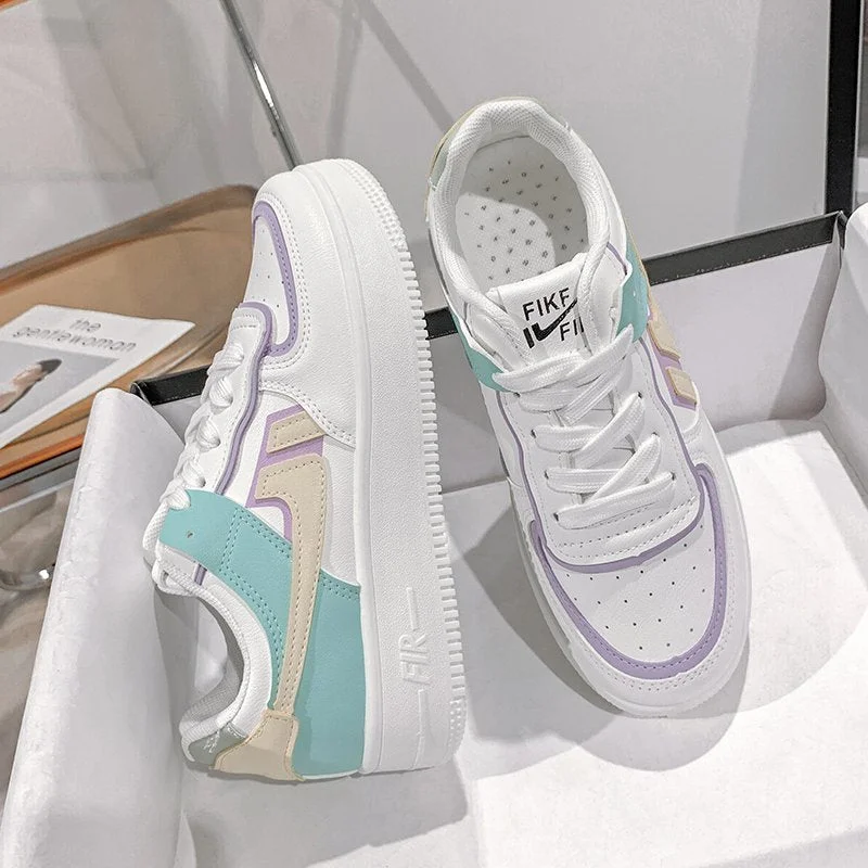 Womens Sneakers Platform Med Heel Ladies Wear-resisting Comfortable Leather Casual Shoes Women Vulcanized Shoes Zapatos De Mujer