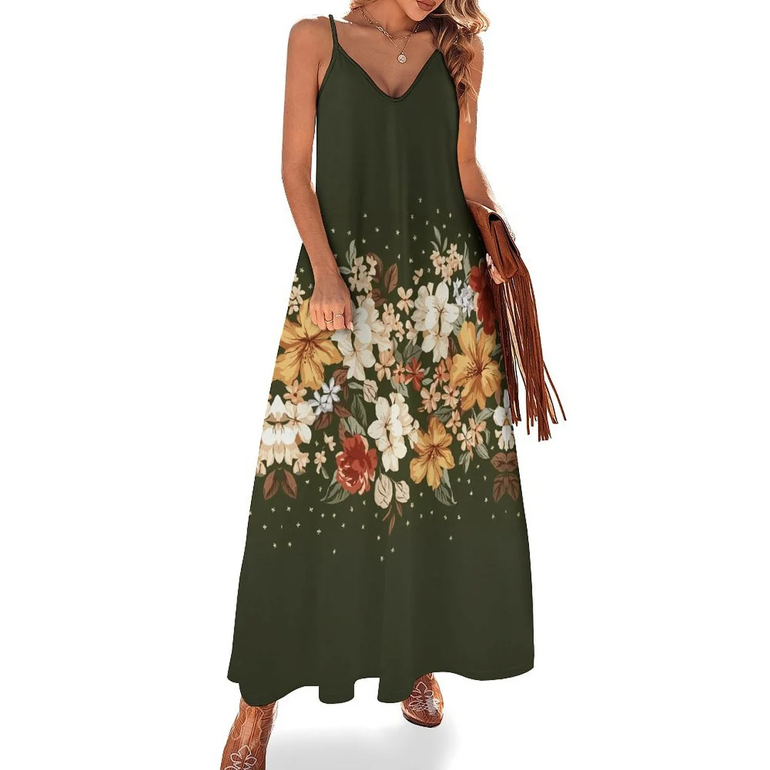 Style & Comfort for Mature Women Plus Size Printed Sling Casual Women Maxi Dress in Pattern Floral, Black, Colorful