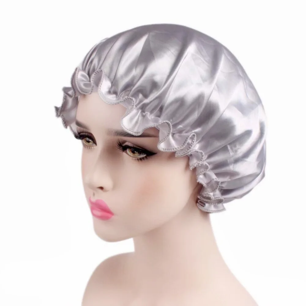 New Soft Silk Women Night Sleep Head Wear Shower Wrap Cap Adjustable Ladies Long Hair Care Bonnet Scraf Satin Hat Accessories