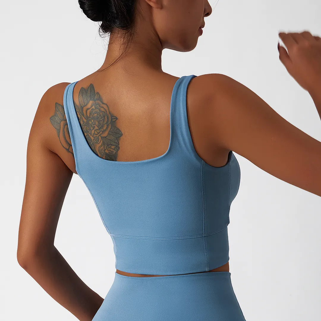Buy Hergymclothing Light Gray Blue widened hem buttery soft dri-fit comfort breathable lightweight high support workout vest bra with removable pads online