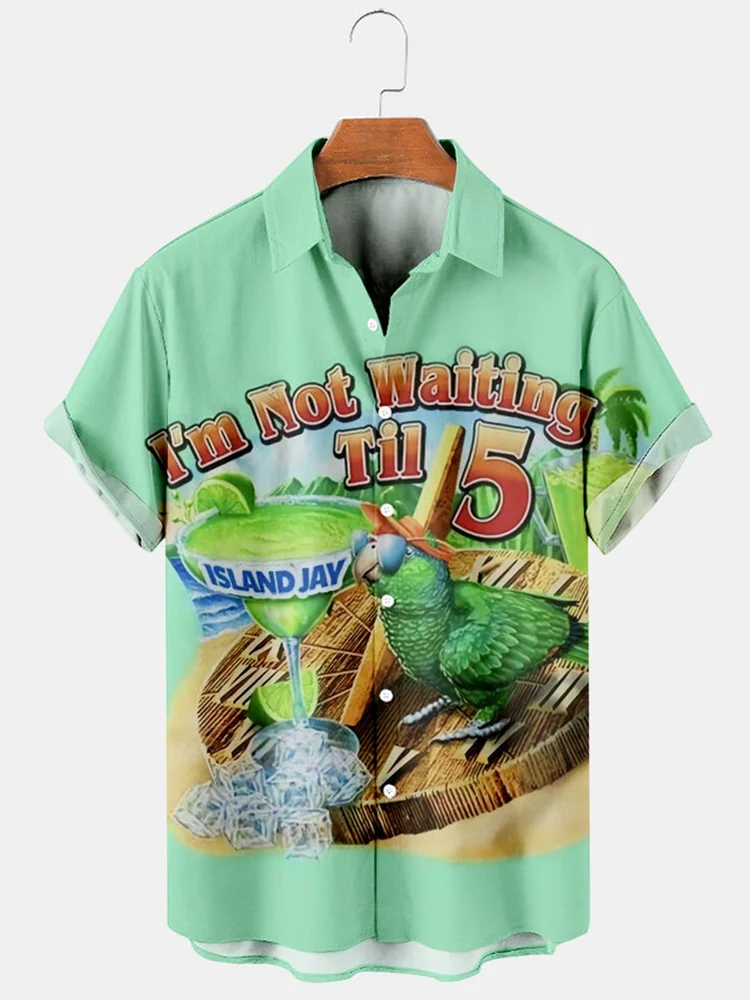 Parrot Print Casual Short Sleeve Men's Shirt