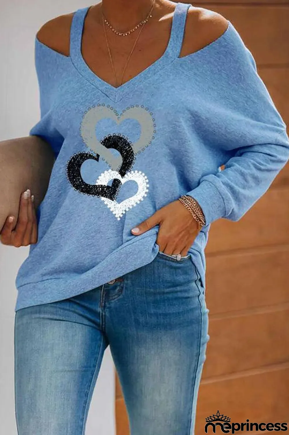 Cold Shoulder Heart-Shaped Casual Top