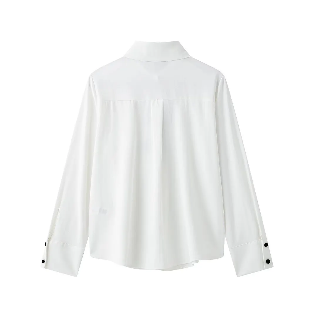 Churchf Churchf Bow Ornament Wave Point Printing Casual Shirt 2025 Spring And Summer Long-Sleeved Loose Women's Top