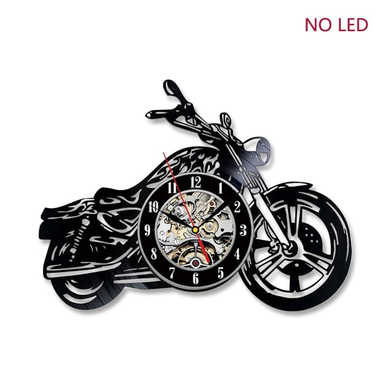 3D Wall Clock with LED Luminous Motorcycle Shape Motorcycle Rider Vinyl Record Clock Wall Motorcycle Watch Home Decor