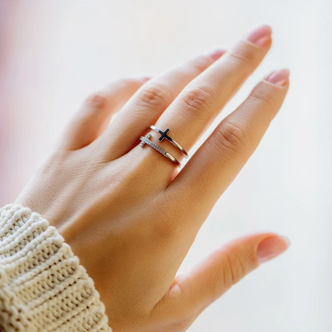 To My Daughter "Pray Through It" Twin Band Cross Ring
