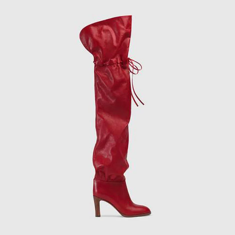 Women's Printed Plus Size Sexy Adjustable Lace Up Over the Knee High Stiletto Heel High Boots Novameme