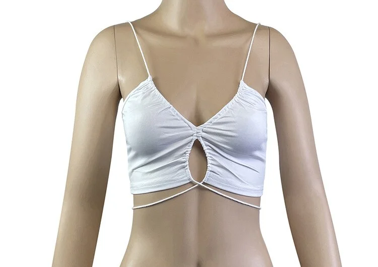 Wrap Deep V Neck Cut Out Halter Crop Tops Women Tank Top Bare Midriff Bandage Backless Camis Female Sleeveless Cropped Vest