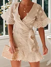 Crochet Applique Flared Sleeves Mini Dresses