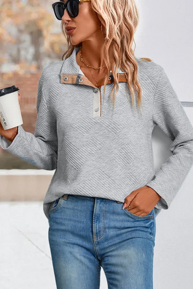 Grey Buttoned Quilted Sweatshirt