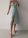Floral Print Off-The-Shoulder Split-Side Sexy Slim Midi Dress