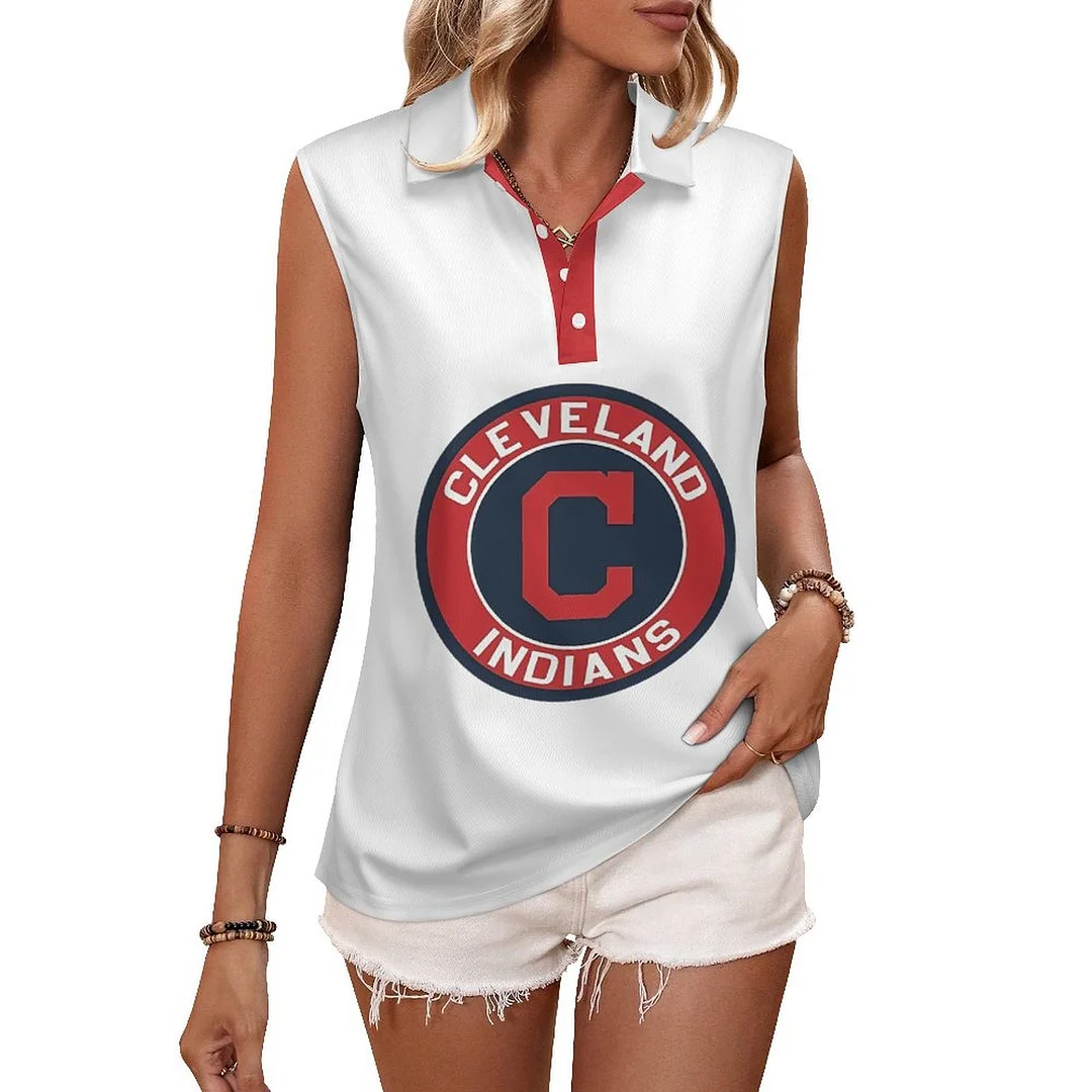 V-neck Sleeveless Casual POLO Shirt Tank Top for Women Printed with Pattern,Navy,Red,White