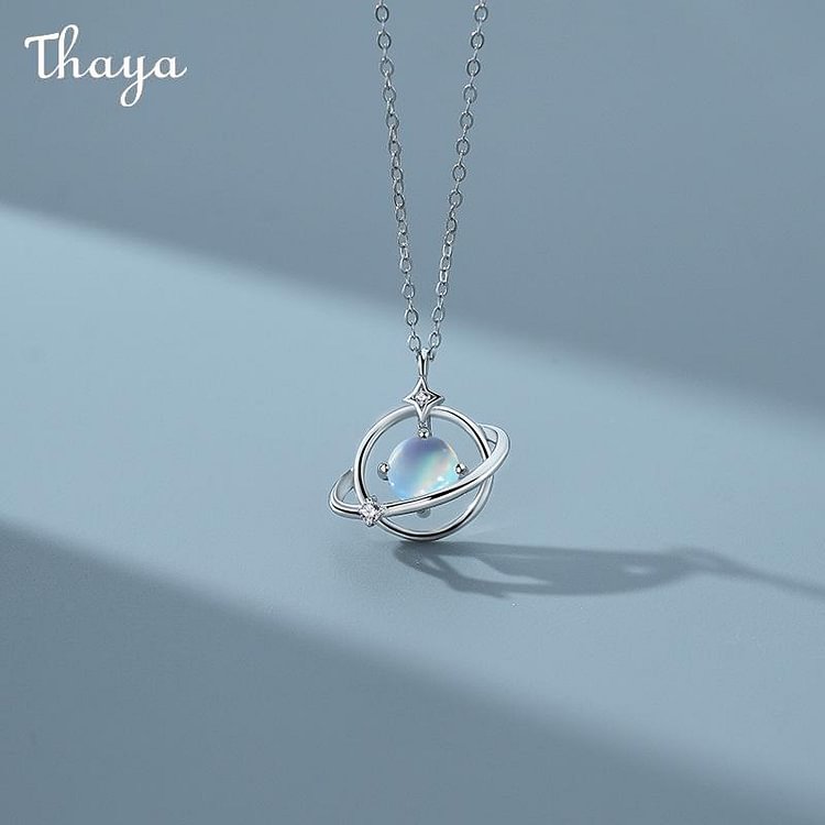 Thaya 925 Silver Moonstone Planet Necklace