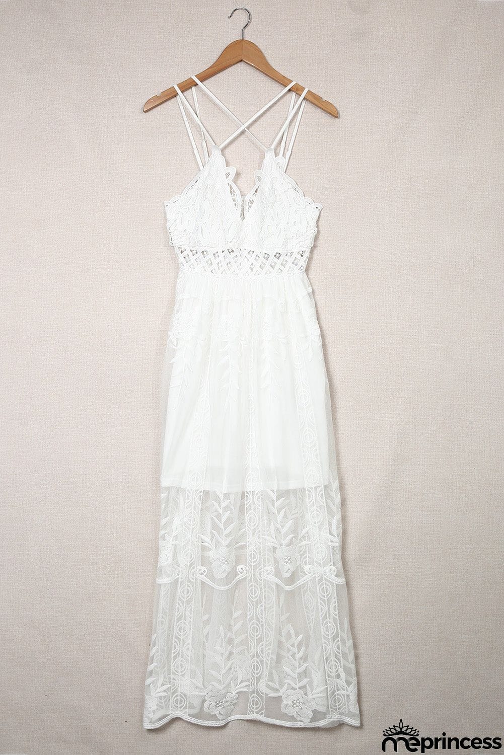 Lace Crisscross Backless Maxi Dress