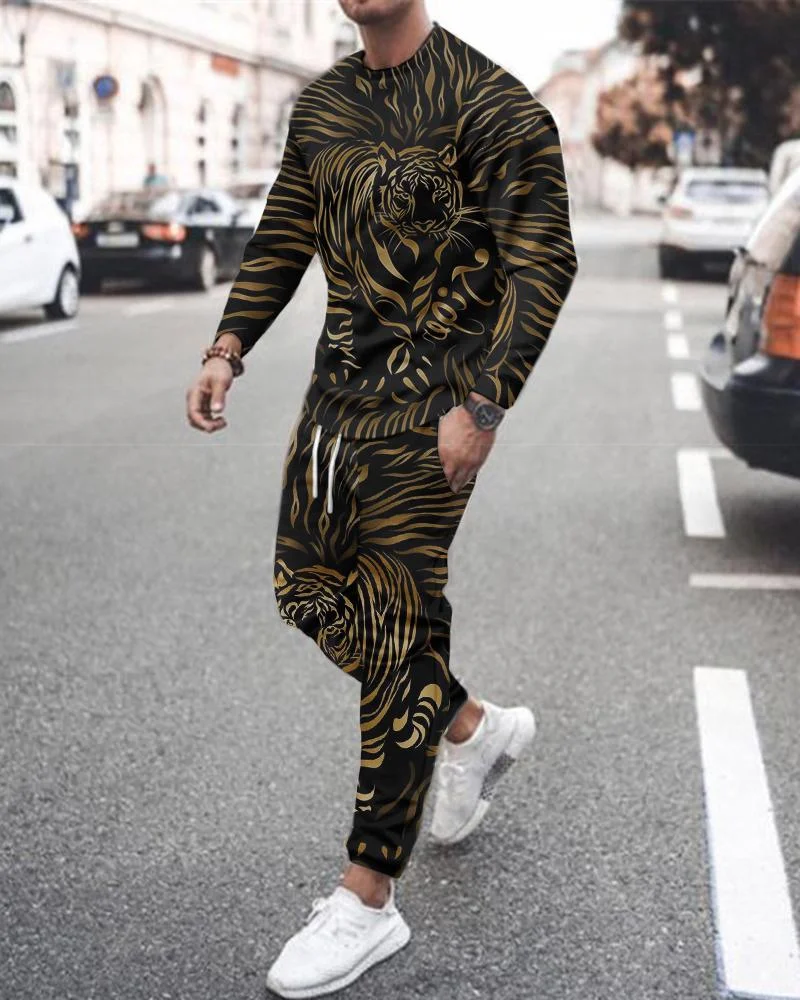 Men's Casual Tiger Printing Long-sleeved Suit