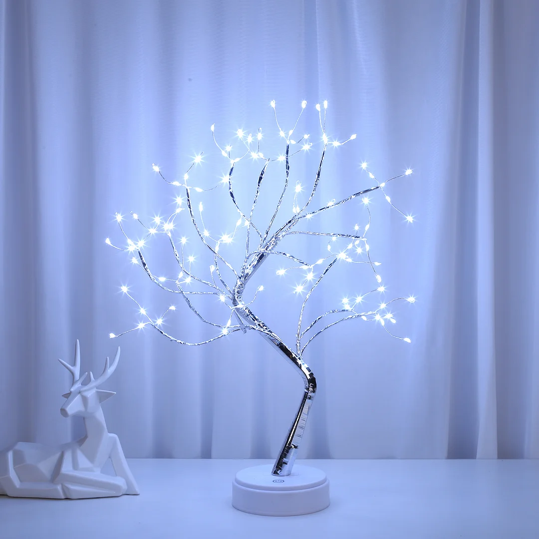 20 inch Tabletop Bonsai Tree Light, 108 LED Copper Wire Lamp (White)