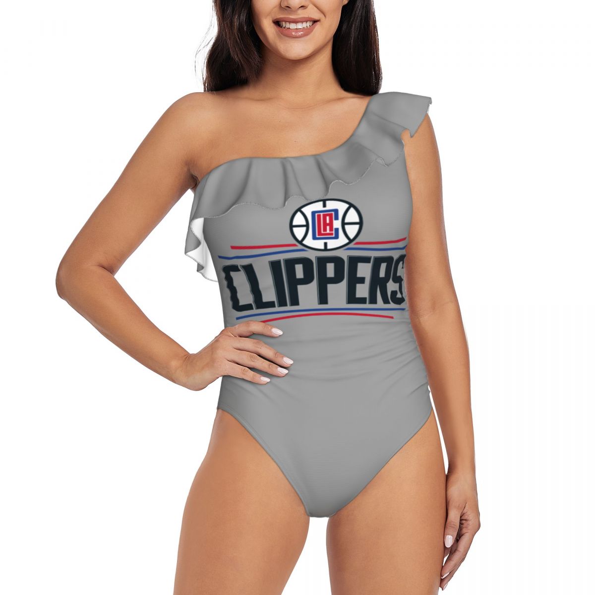Los Angeles Clippers One Shoulder Asymmetric Ruffle Swimsuits