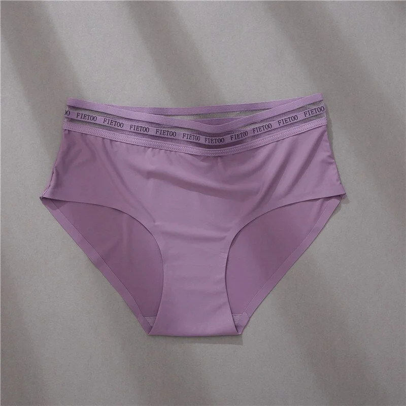 FINETOO L-2XL Seamless Underwear Women Fashion Letter Patchwork Panties Ladies Mid-Rise Briefs Hollow Underpants Soft Lingerie