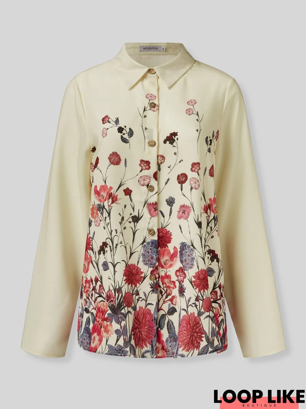 Shirt Collar Floral Holiday Blouse