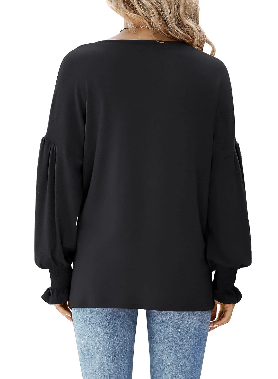 MIHOLL Womens Long Sleeve Top Crew Neck Ruffle Lantern Sleeve Casual Loose Blouse T Shirts