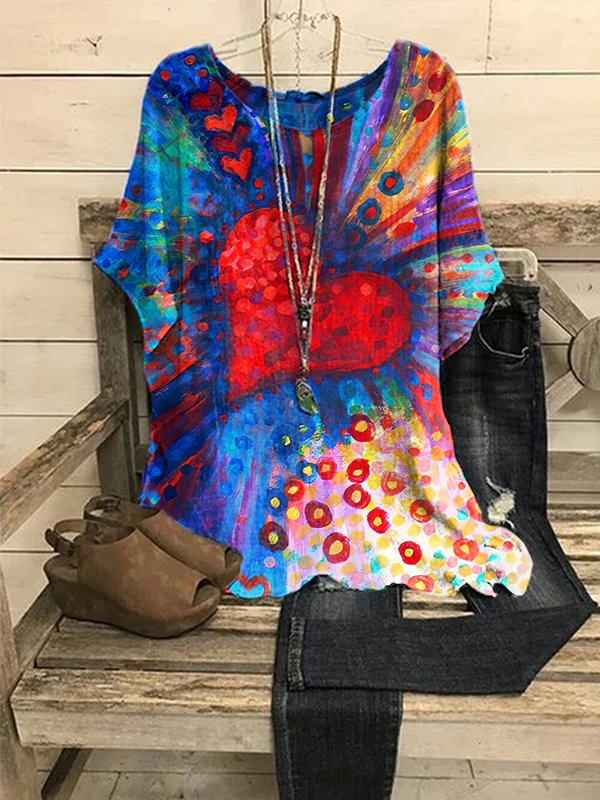 Women's Colorful Heart Printed Tops