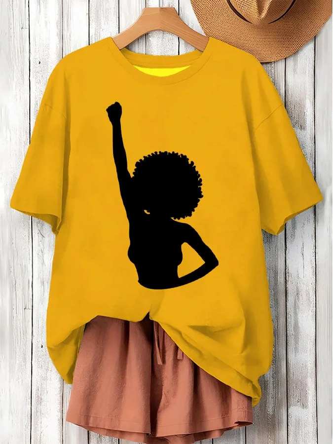 Women's Black Girl Power Printed Short-Sleeved T-Shirt 