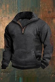 🎅NEW YEAR SALE 70% OFF🎁Zipper Stand Collar Solid Waffle Casual Sweatshirt