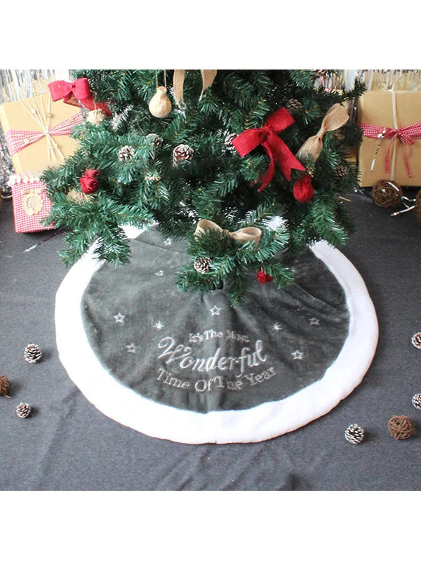 Embroidered Faux Fur Tree Skirt Christmas Decoration-elleschic