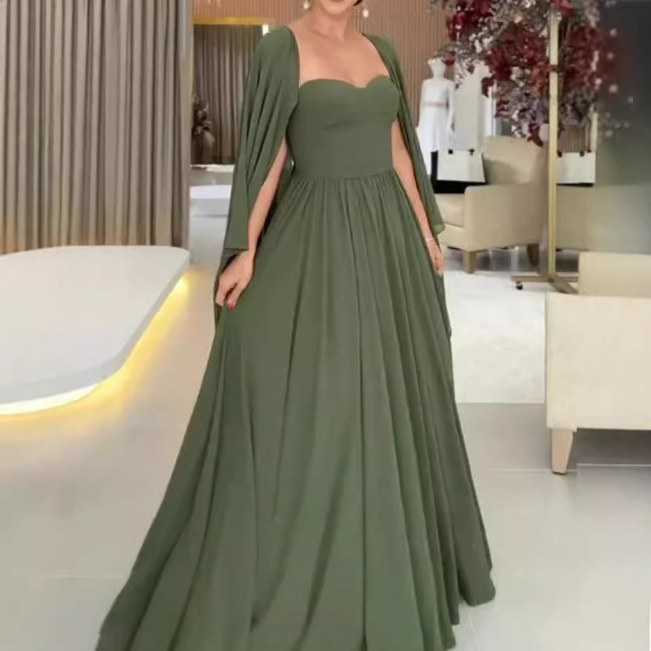 Mature Women Fashion Casual Shawl Waist-tight Pure Color Split Dress