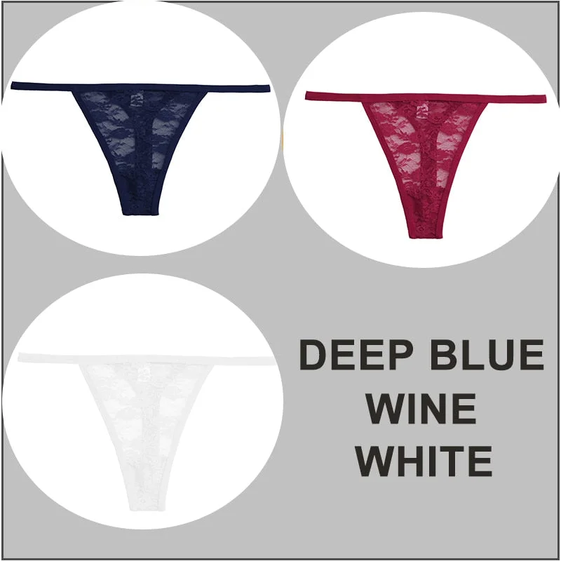 FINETOO 3PCS/Set Sexy G-string Panties Women Thongs  Lace Underwear Pantys Low-Waist Femme Underpants Mesh Transparent  Lingerie