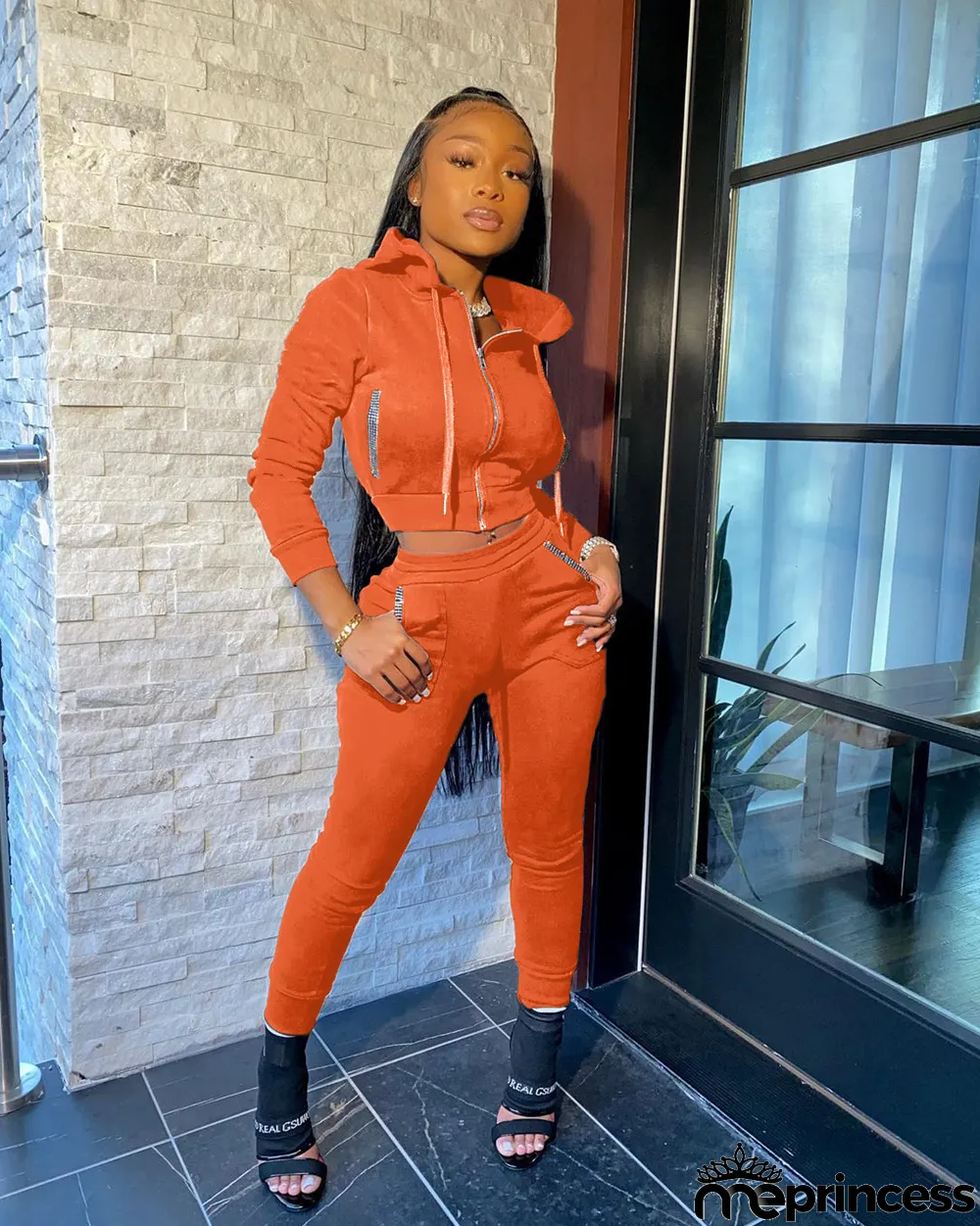 Solid Color Hooded Sports Casual Two Piece Set