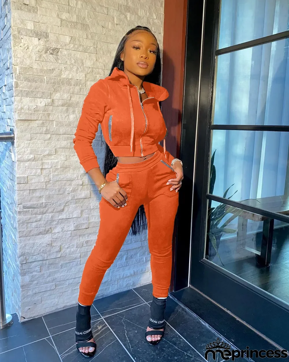 Solid Color Hooded Sports Casual Two Piece Set