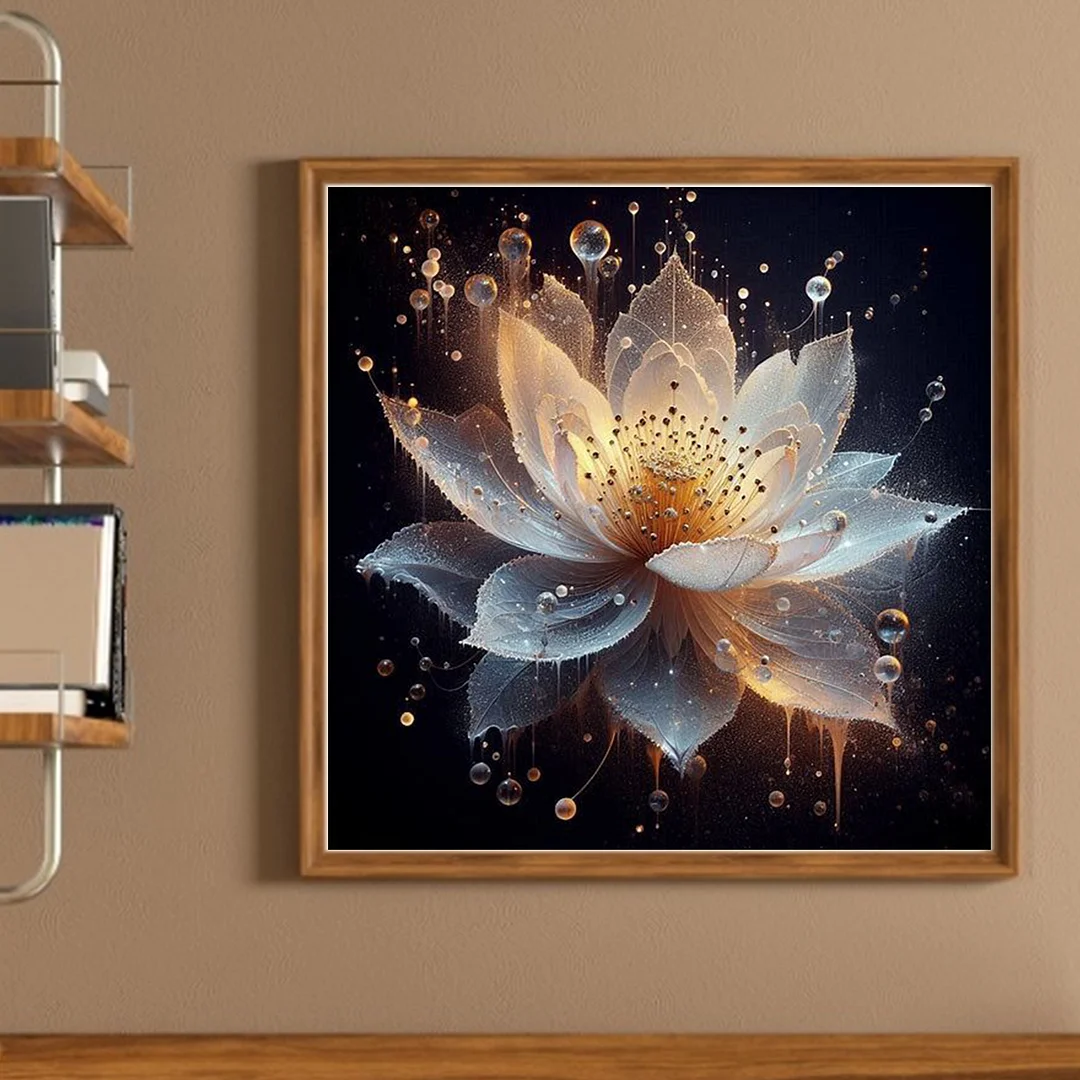 Gold Lotus Full 18CT DIY Counted Cross Stitch Kits for Adults Home Decor 30x30cm