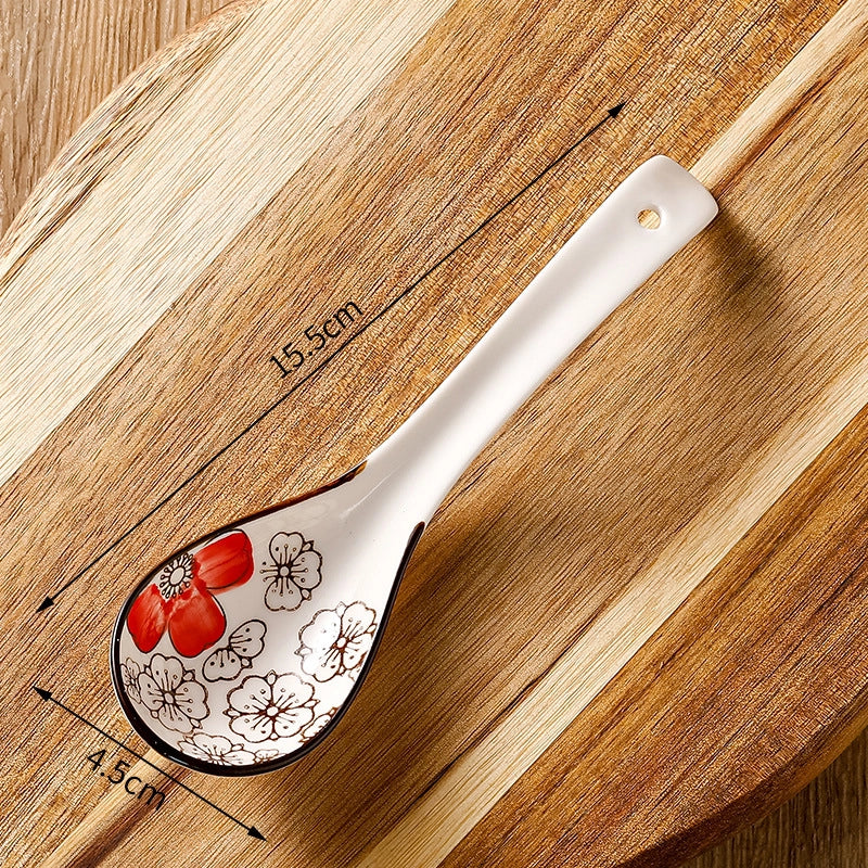 Japanese-style Small Spoon Ceramic Spoon Household Blue And White Porcelain Soup Spoon Creative Cute Pattern Spoon