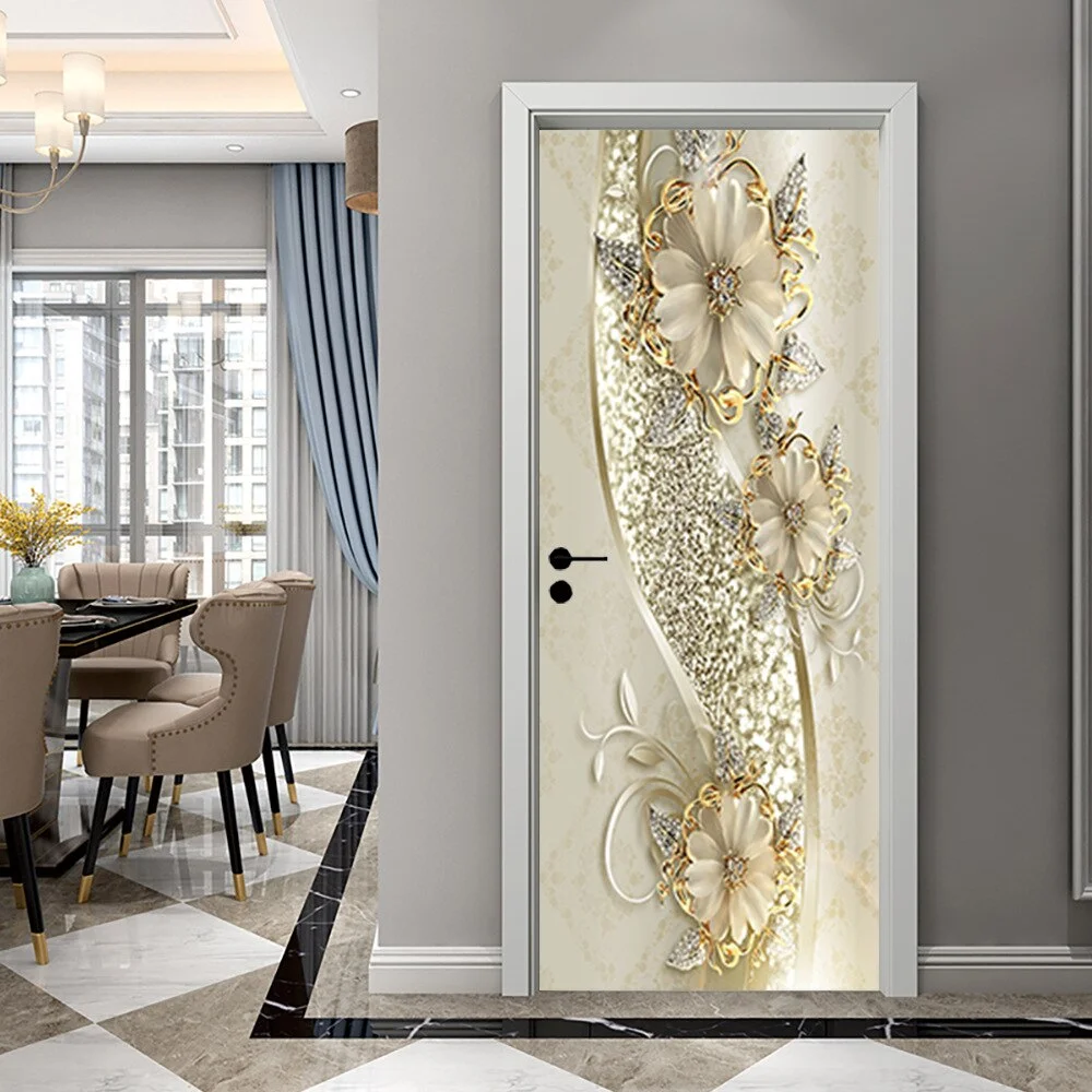 Athvotar 3D Mermaid Watercolor Scales Door Sticker Self Adhesive Wallpaper DIY Renovation Waterproof Poster Home Decor Decal