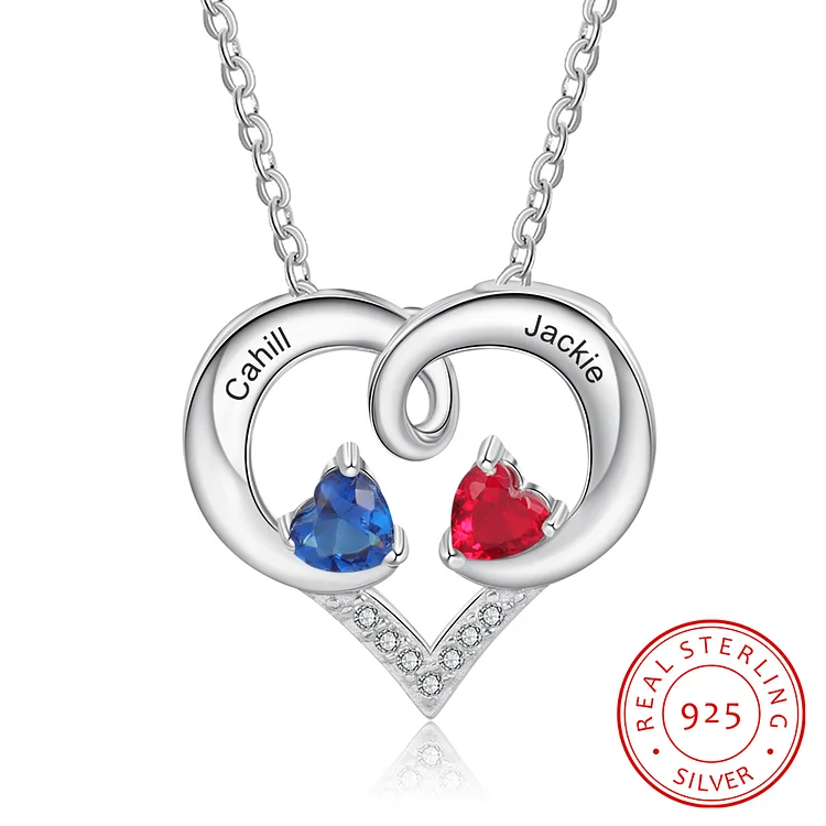 925 Sterling Silver Personalized Necklace Heart Pendant With 2 Name Engraved