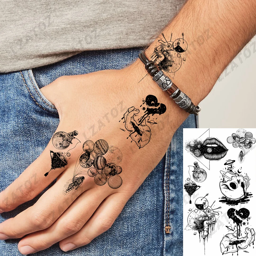 Sdrawing Eye Flower Temporary Tattoos For Woman Adults Rose Butterfly Tiny Fake Tattoo Sticker 3D Finger Waterproof Tatoos