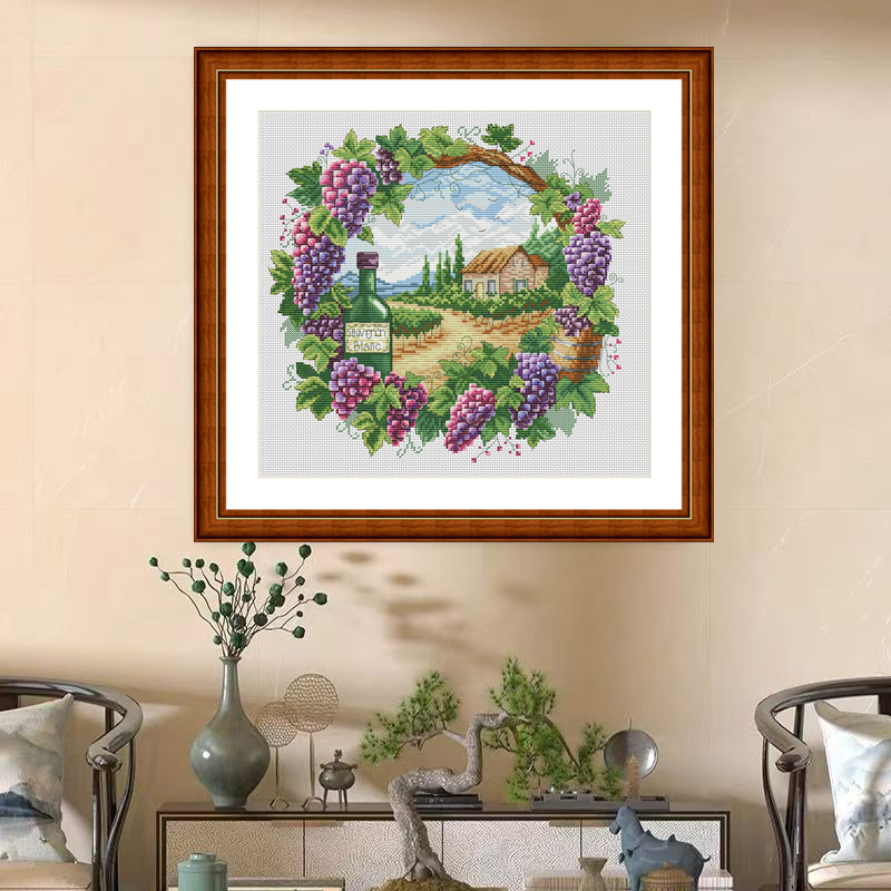 1set DIY Printed Cross Stitch Kit 【CC3064- Summer Scenery in Wreath】printed (stamped) cross-stitch Painting Fairy Cross Stitch