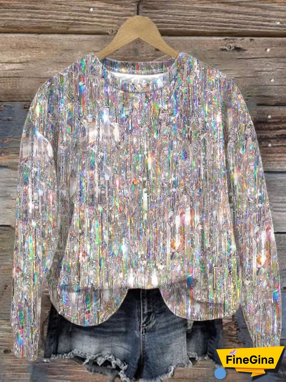 Women's Glitter Print Long Sleeve Sweatshirt