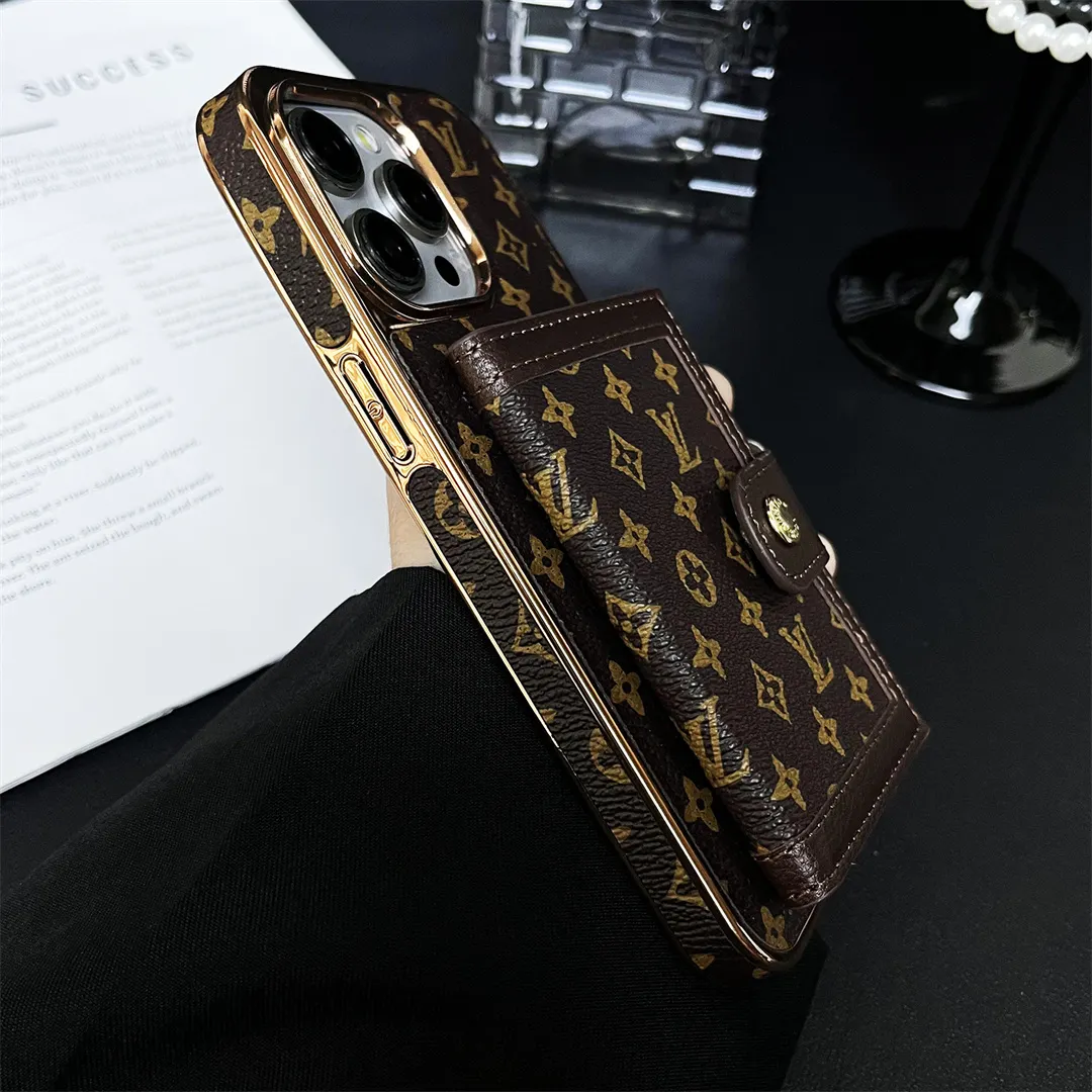 LV High Quality Luxury Electroplated Button Card Holder Apple iPhone Case